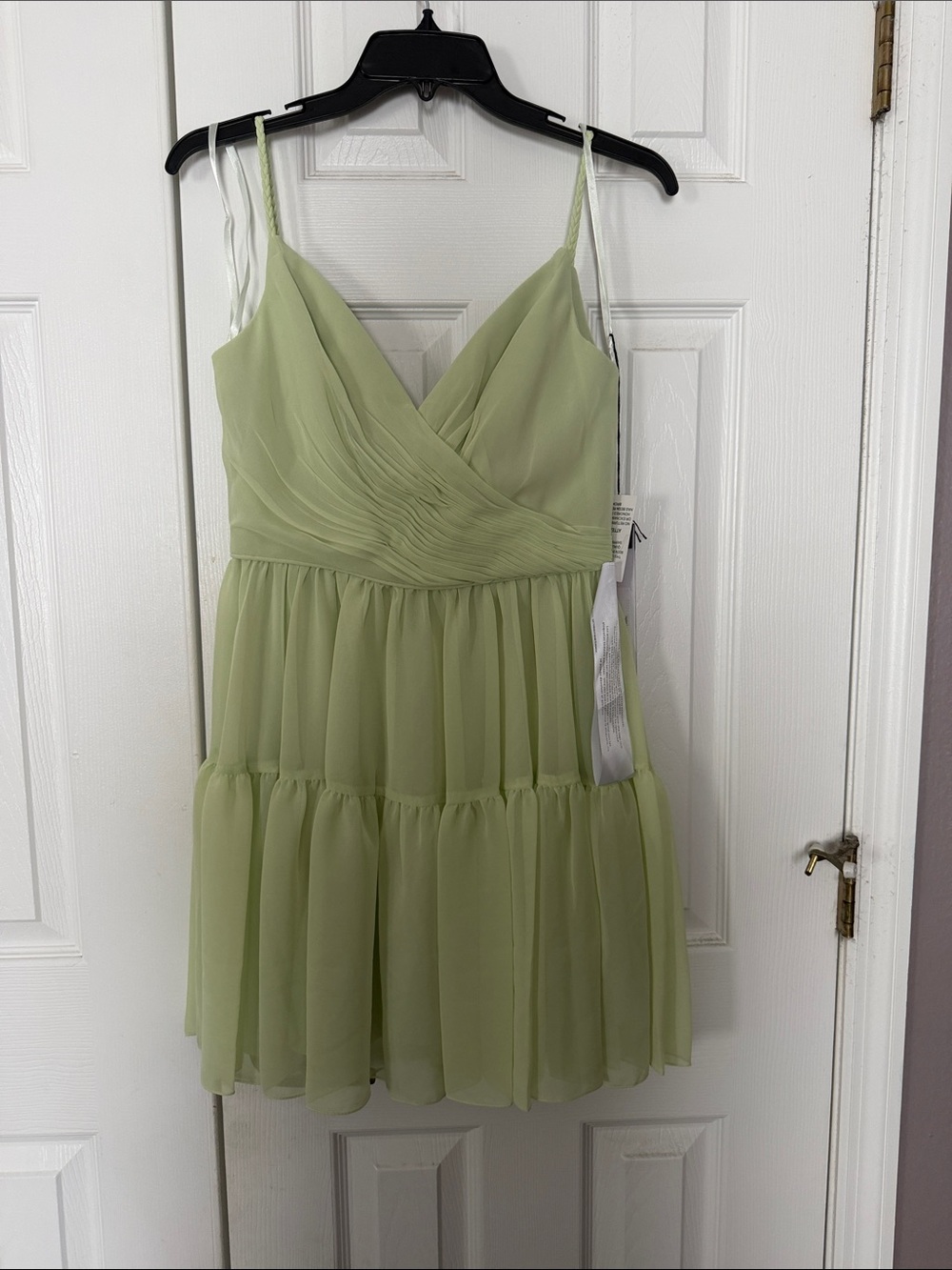 NWT Mint Green Tiered Chiffon Mini Dress with V-Neck